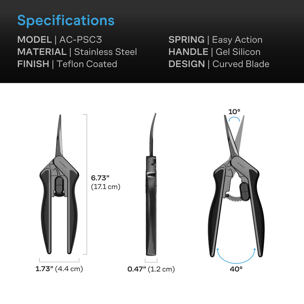 Ergonomic Pruning Shear 6.6”, Stainless Steel Curved-Blades