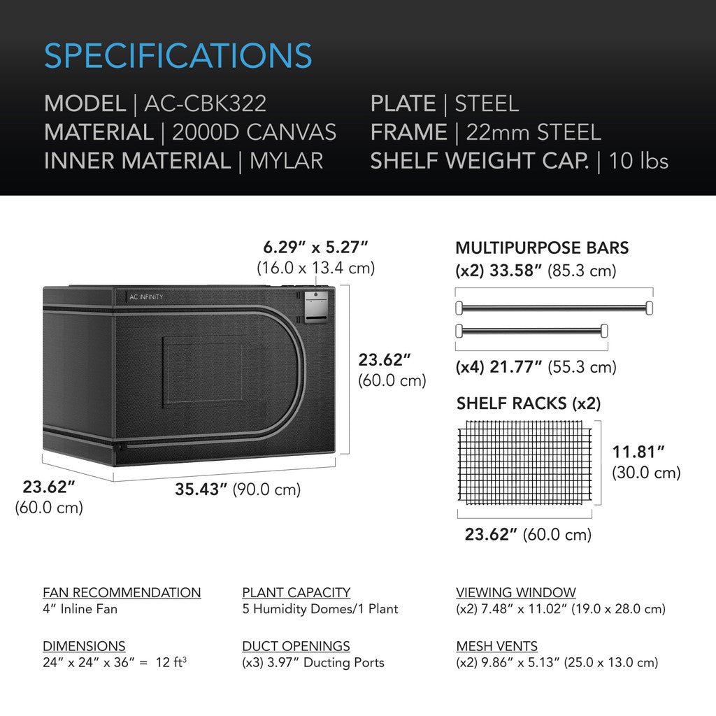 CLOUDLAB Advance Propagation Grow Tent, Support Bars and Shelf Racks 24" x 24" x 36"